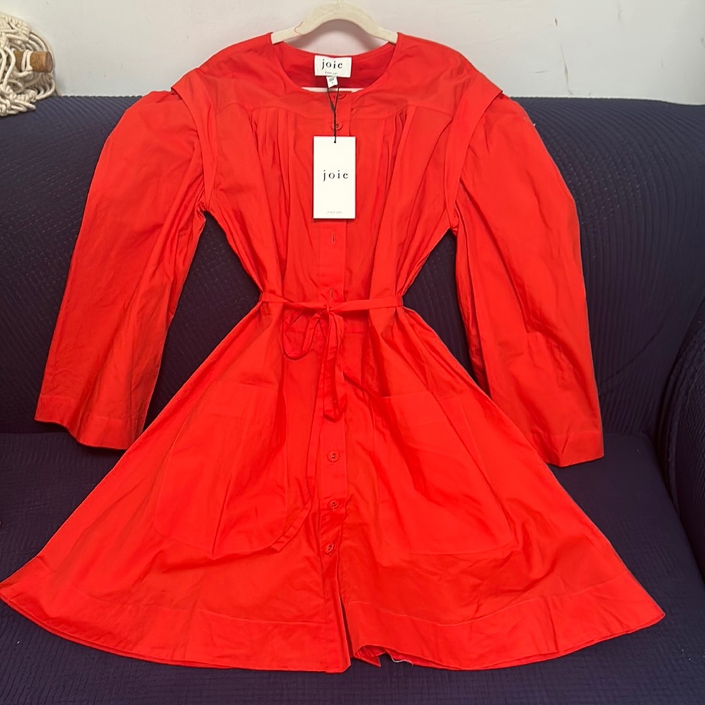 NWT Joie Red Mini Dress with Tie Waist size Small
